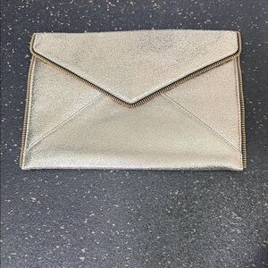 Rebecca Minkoff Metallic Gold Envelope Clutch with Gold Trim